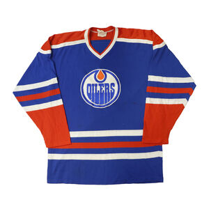 Vintage Sandow Sporting Knit Edmonton Oilers V-Neck Hockey Jersey Size L